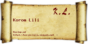 Korom Lili névjegykártya